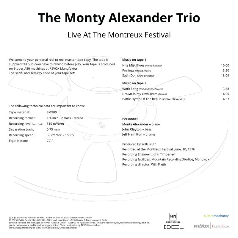 Revox Monty Alexander Trio Live At Montreux masterband 1/4 tum CCIR