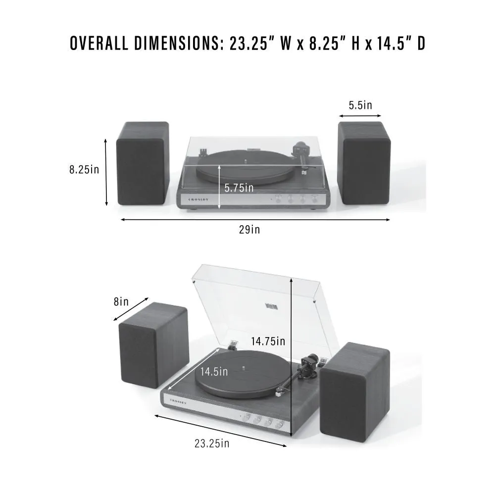 Crosley C65 skivspelare med högtalare valnöt