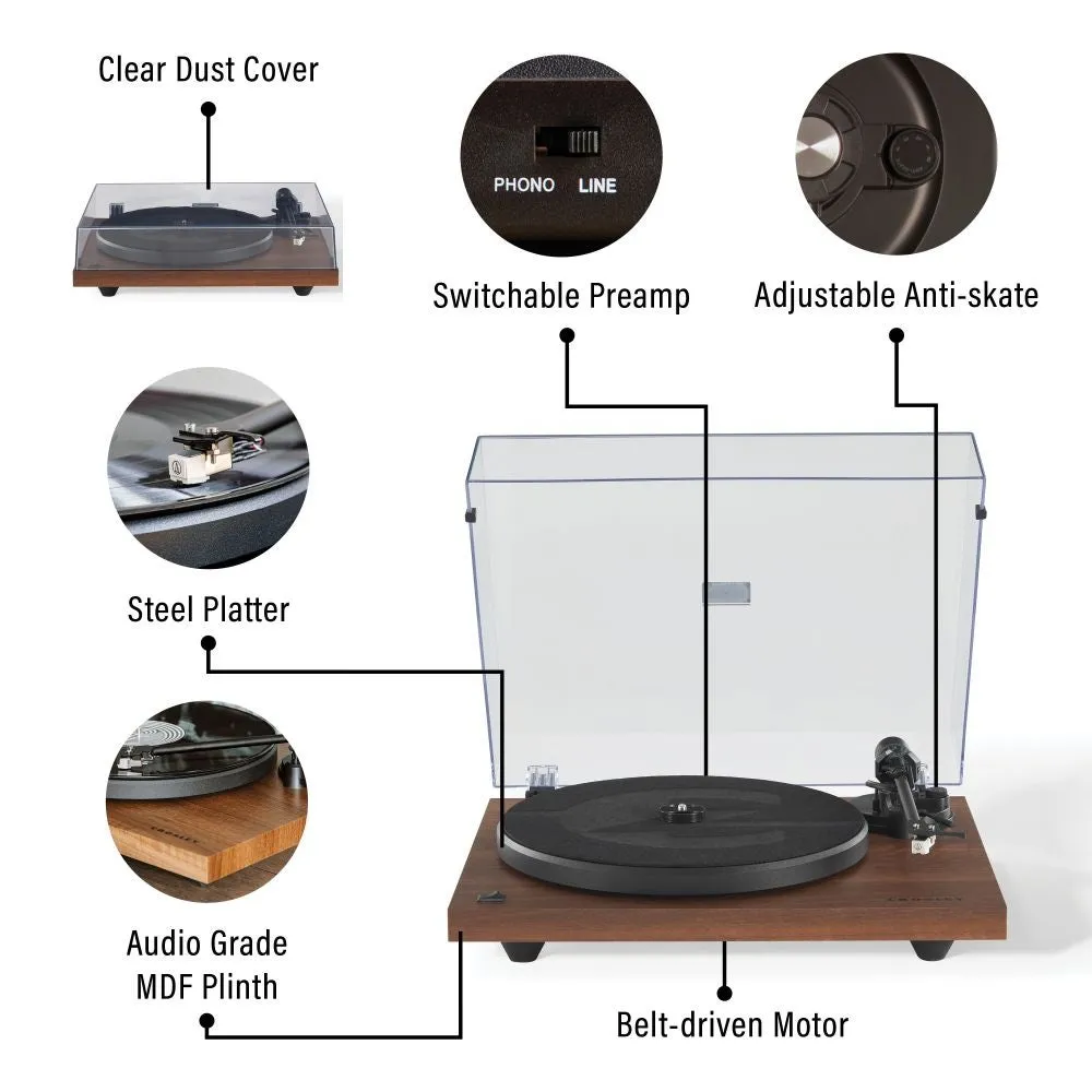 Crosley KT6101 skivspelare valnöt med högtalare
