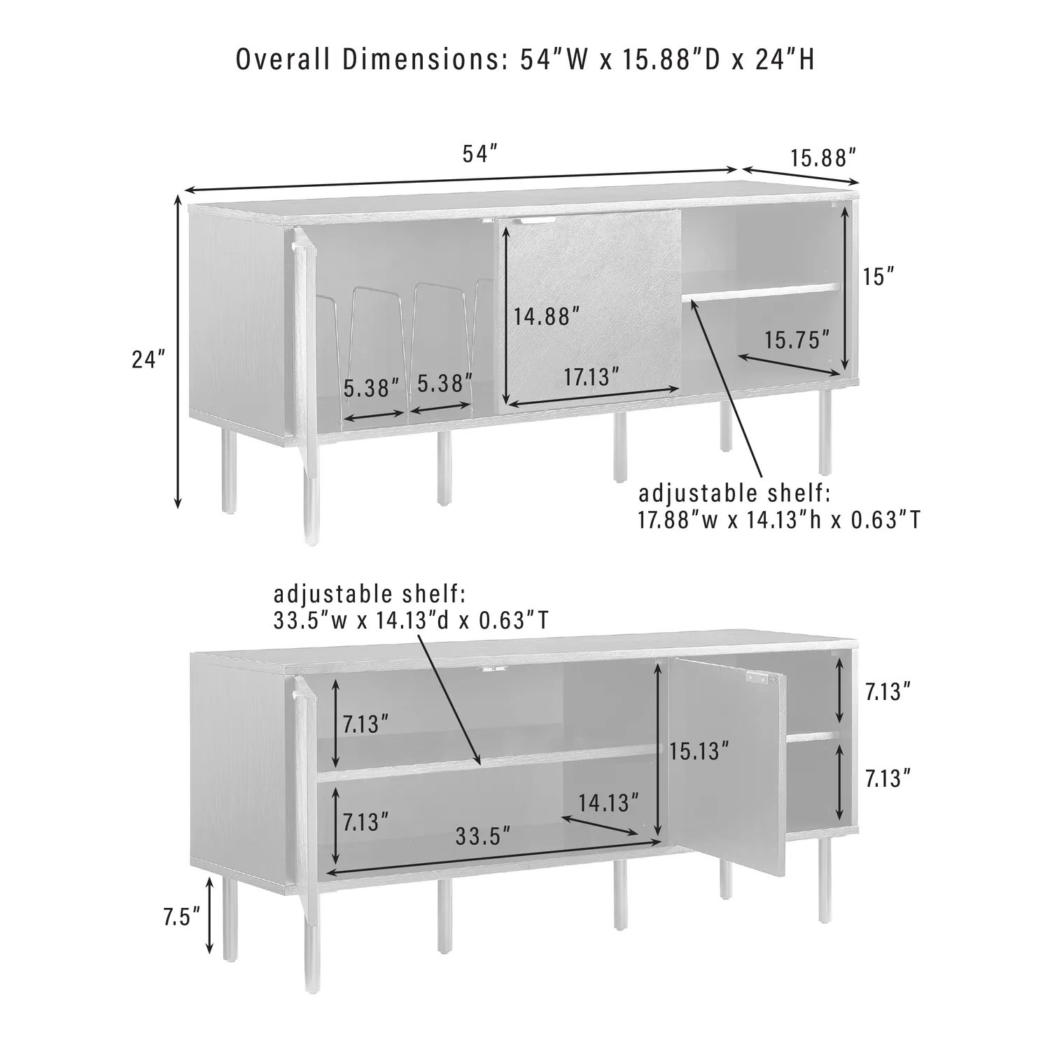 Crosley Brody vinylsideboard svart ek chevron vinylförvaring