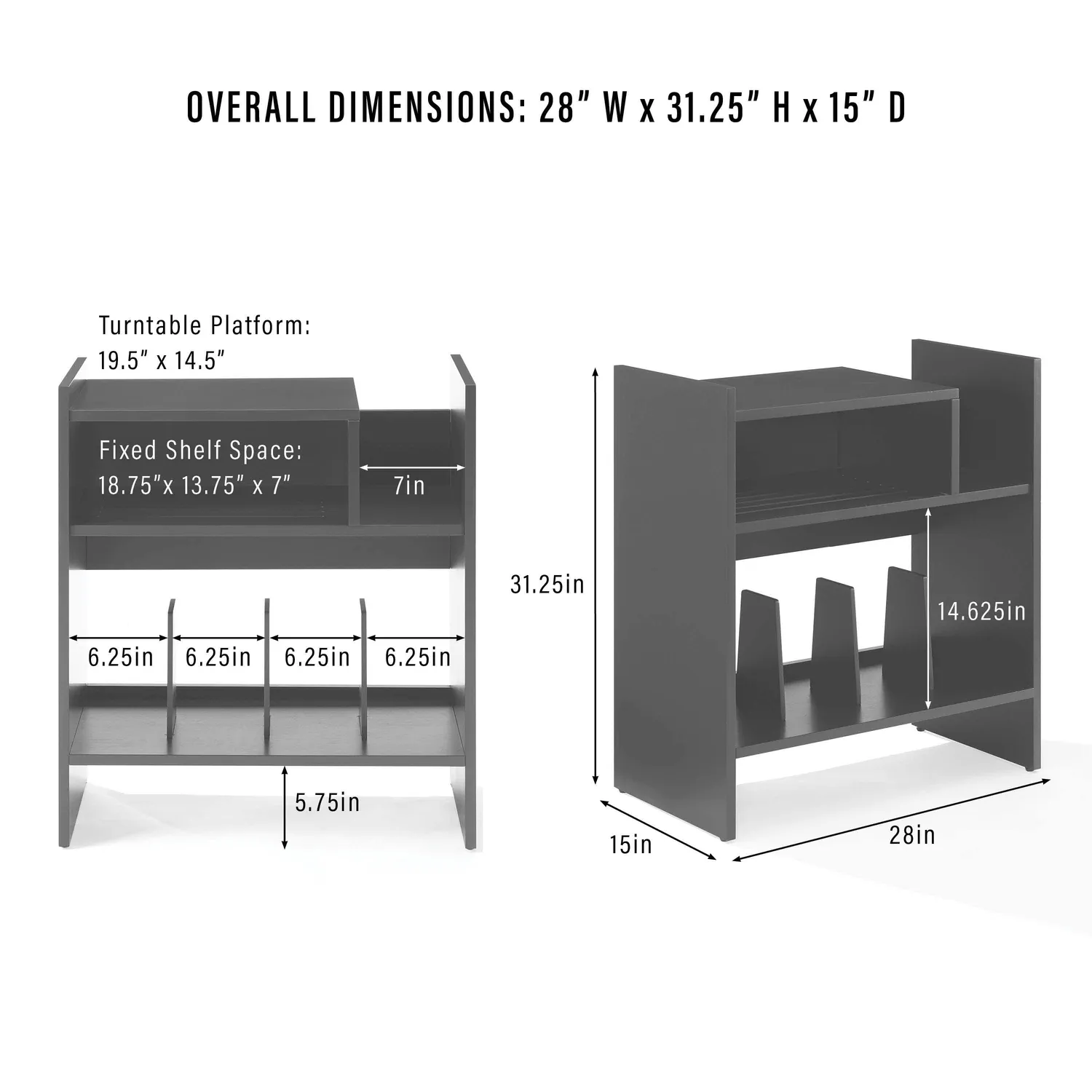 Crosley Portland skivspelarställ svart för vinyl