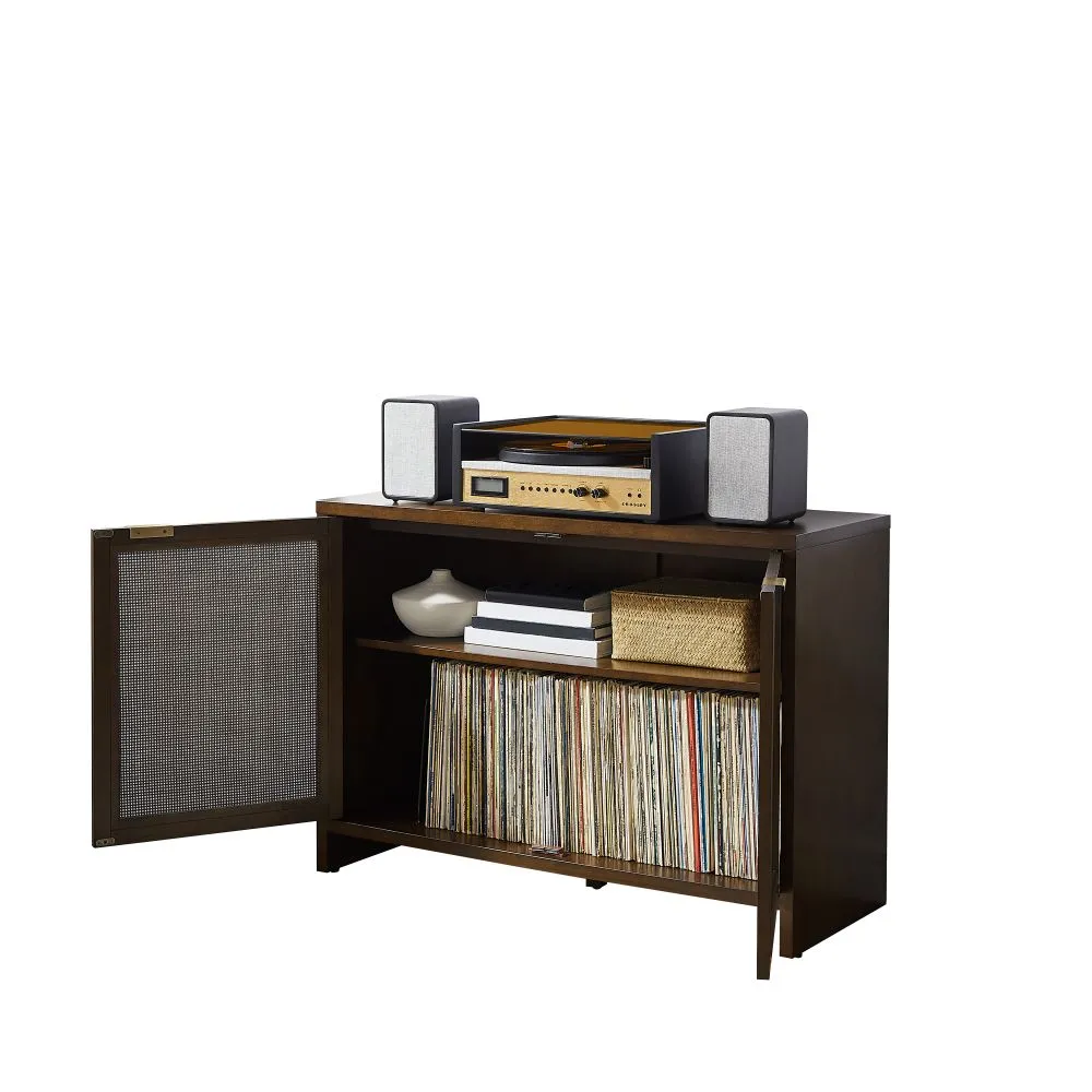 Crosley Kenji mediabänk Dark Brown med skivförvaring