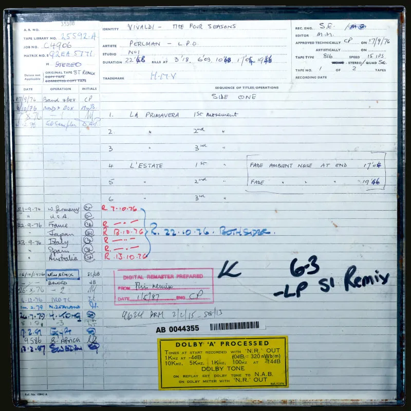 Revox Perlman Vivaldi Four Seasons rullband standard master CCIR