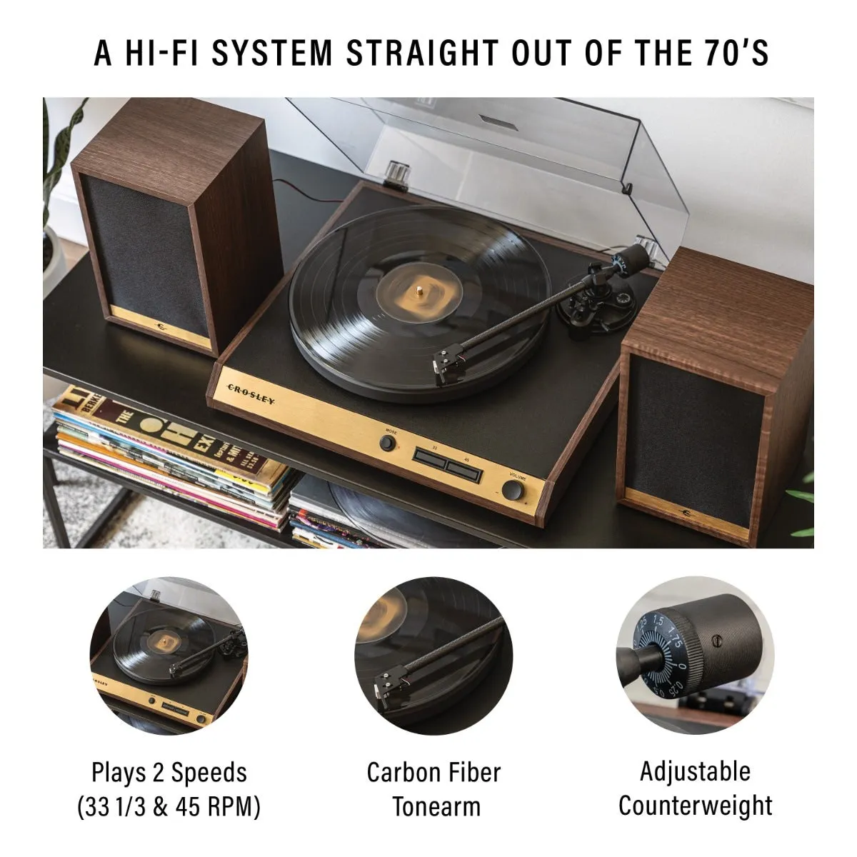 Crosley C72 skivspelare med högtalare valnöt Bluetooth