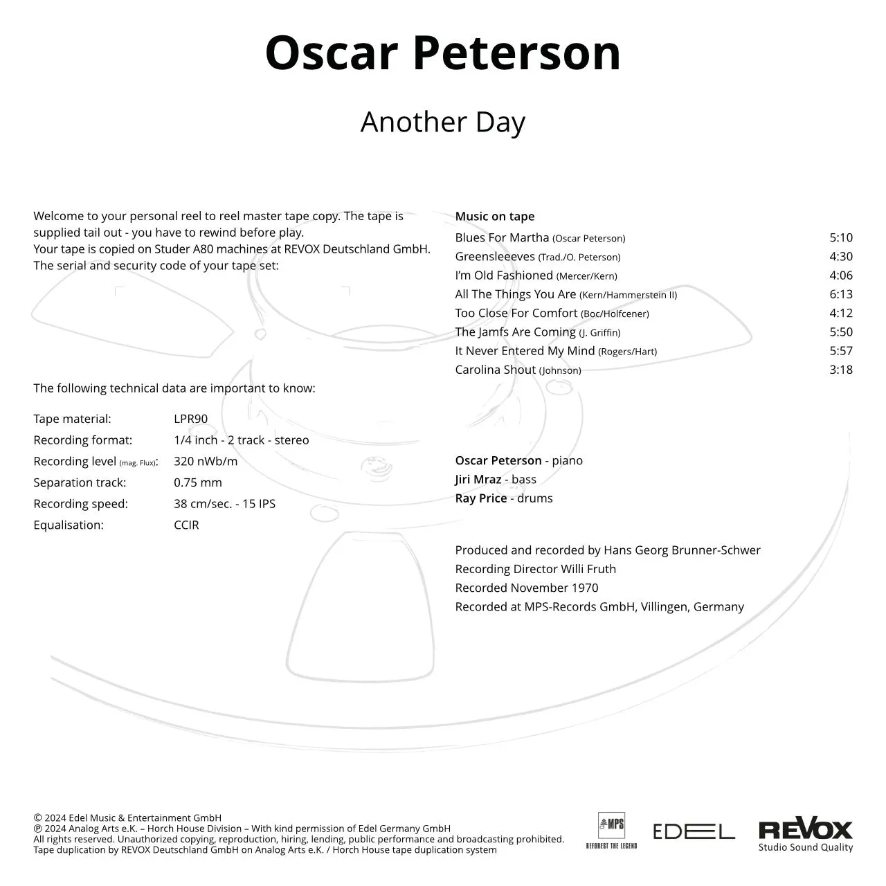 Revox Oscar Peterson Another Day masterband Essential Master
