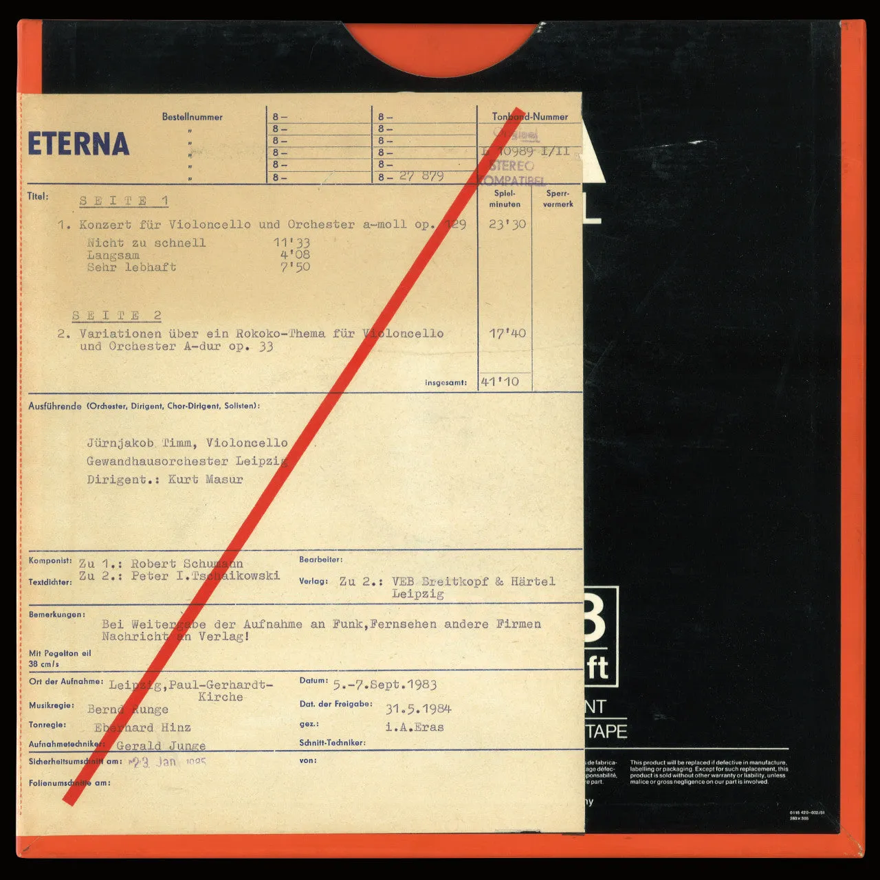Revox Masur Schumann Tchaikovsky masterband Studio Master