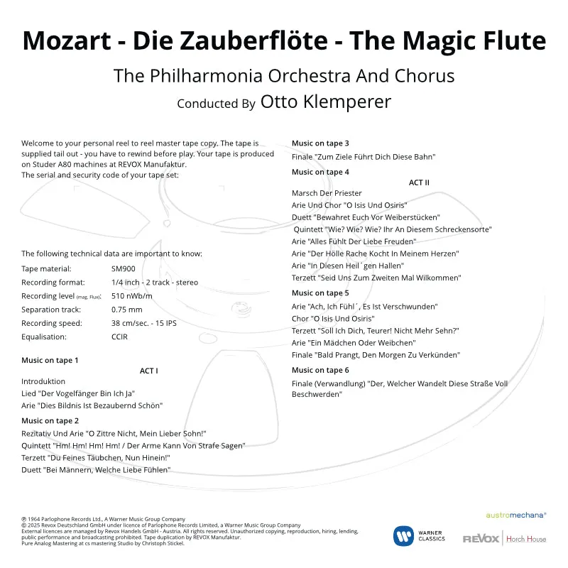 Revox Mozart Magic Flute rullband Studio Master