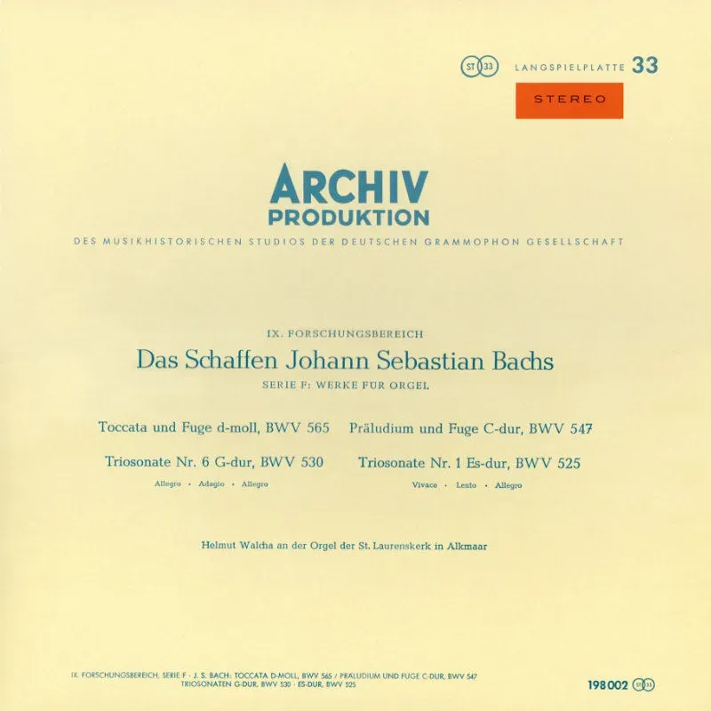 Revox Bach Organ Works masterband Walcha orgel