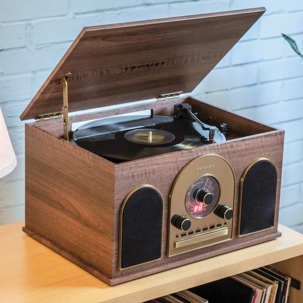 Crosley Hayes 8-i-1 skivspelare valnöt retro