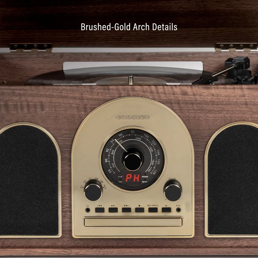 Crosley Hayes 8-i-1 skivspelare valnöt retro