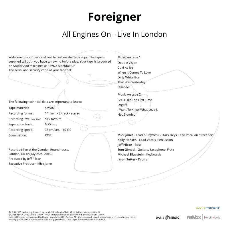 Revox Foreigner All Engines On Live masterband studio