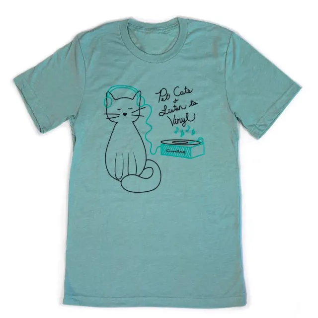 Crosley Cats Vinyl t-shirt blå large bomullsmix