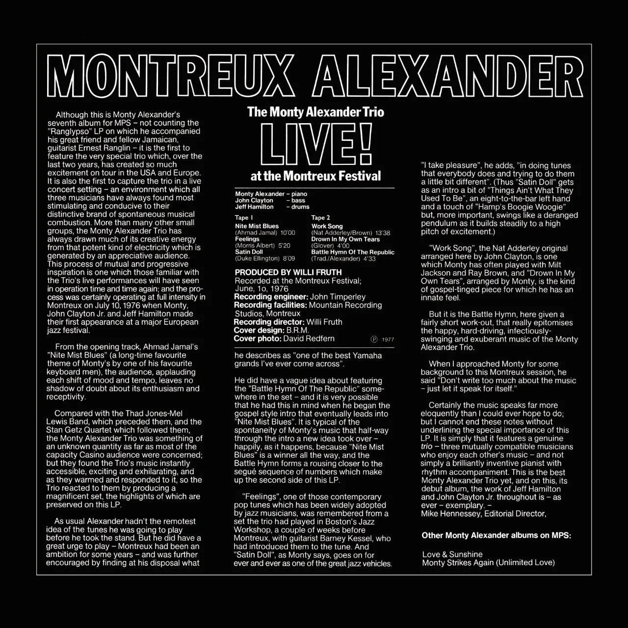 Revox Monty Alexander Trio Live At Montreux masterband 1/4 tum CCIR