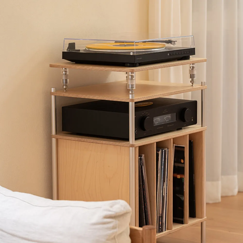 CoolGeek skivspelarstativ naturell för 60 LP trä
