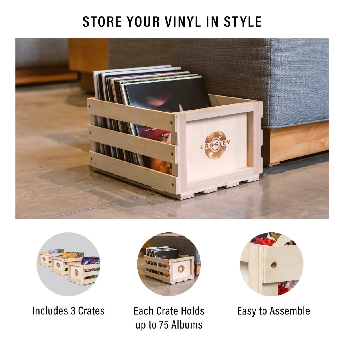 Crosley träback för LP 3-pack Natural skivförvaring