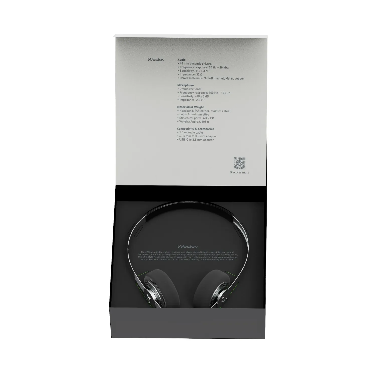 Gadhouse Wesley on-ear hörlurar 40 mm med mic