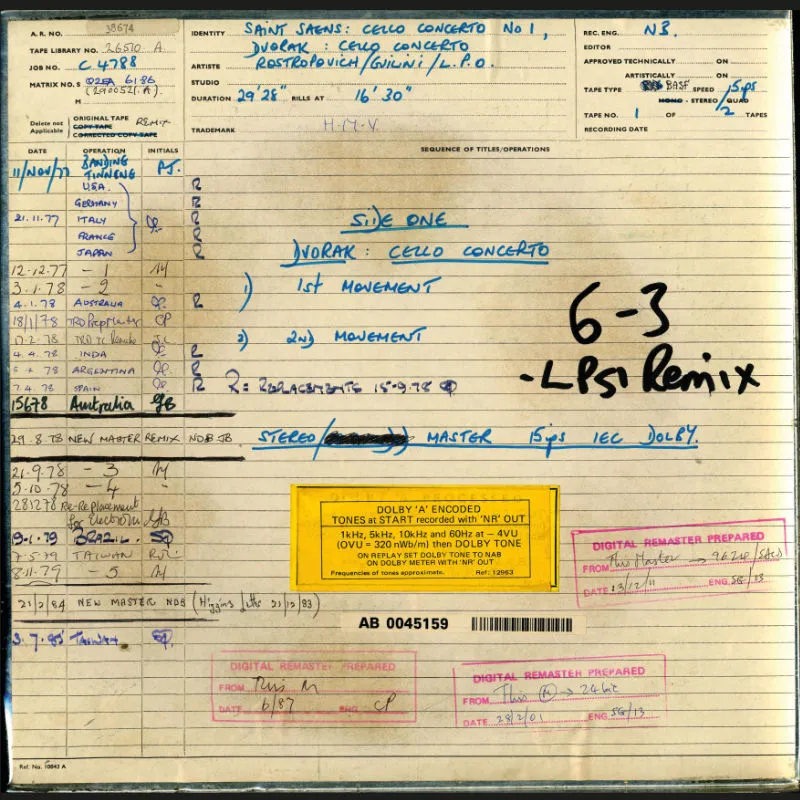 Revox Dvořák Cellokonsert masterband Rostropovich