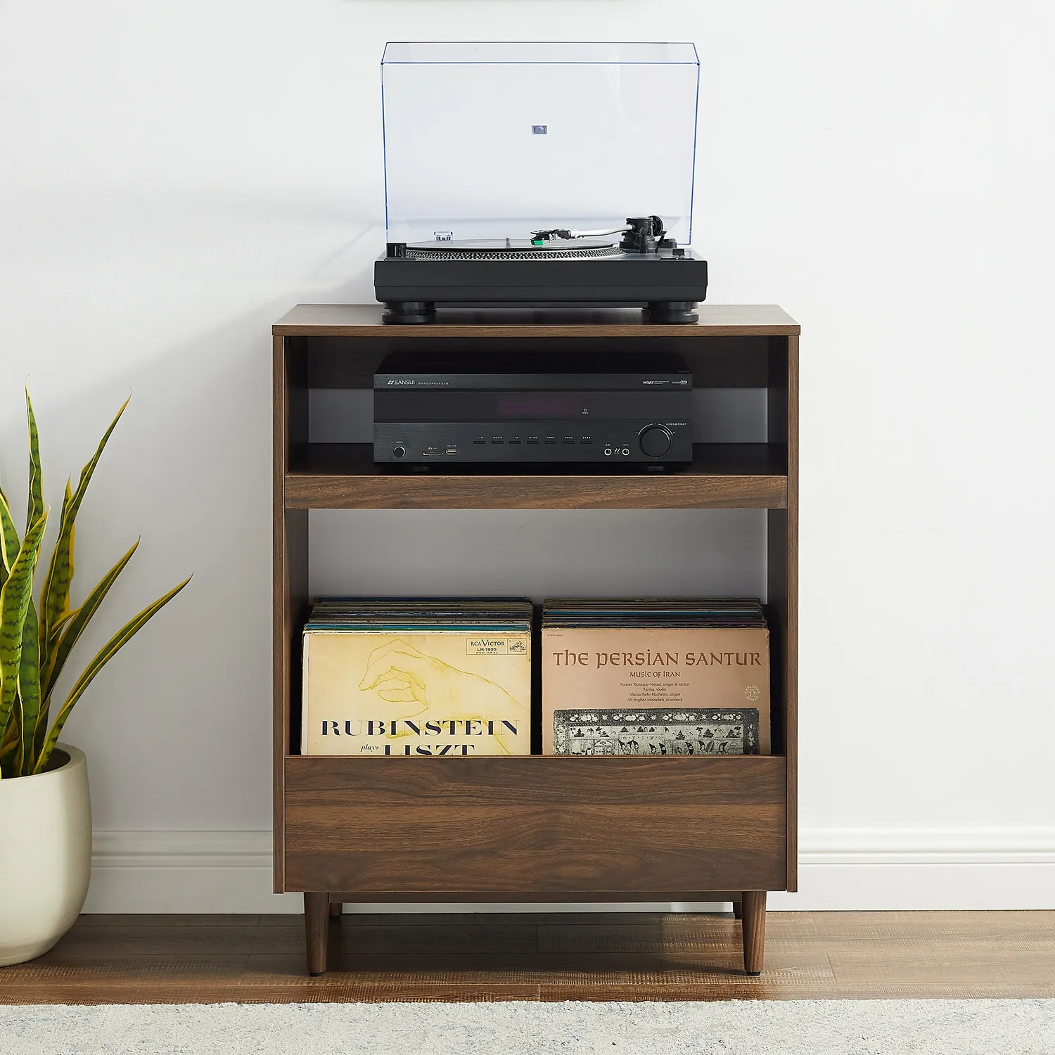 Crosley Liam skivspelarbänk valnöt svart bläddring