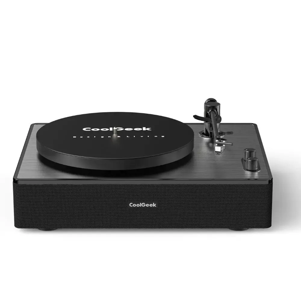 CoolGeek CS-01 skivspelare valnöt med högtalare
