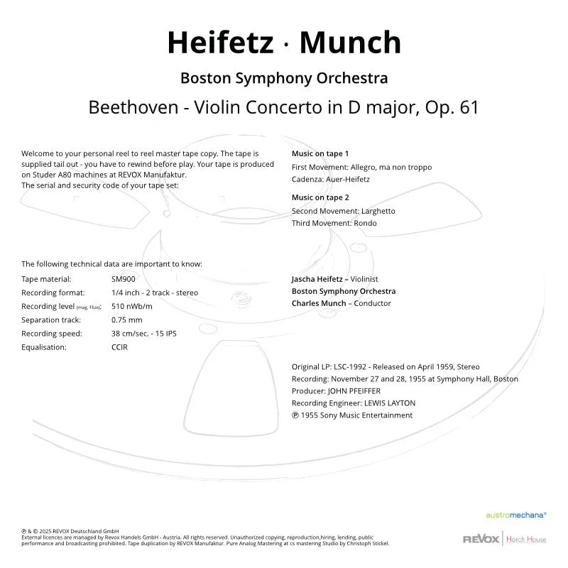 Revox Beethoven Violinkonsert masterband Heifetz Munch