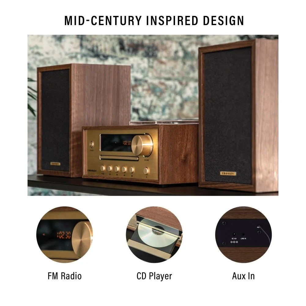 Crosley Parker CD-spelare valnöt med högtalare Bluetooth