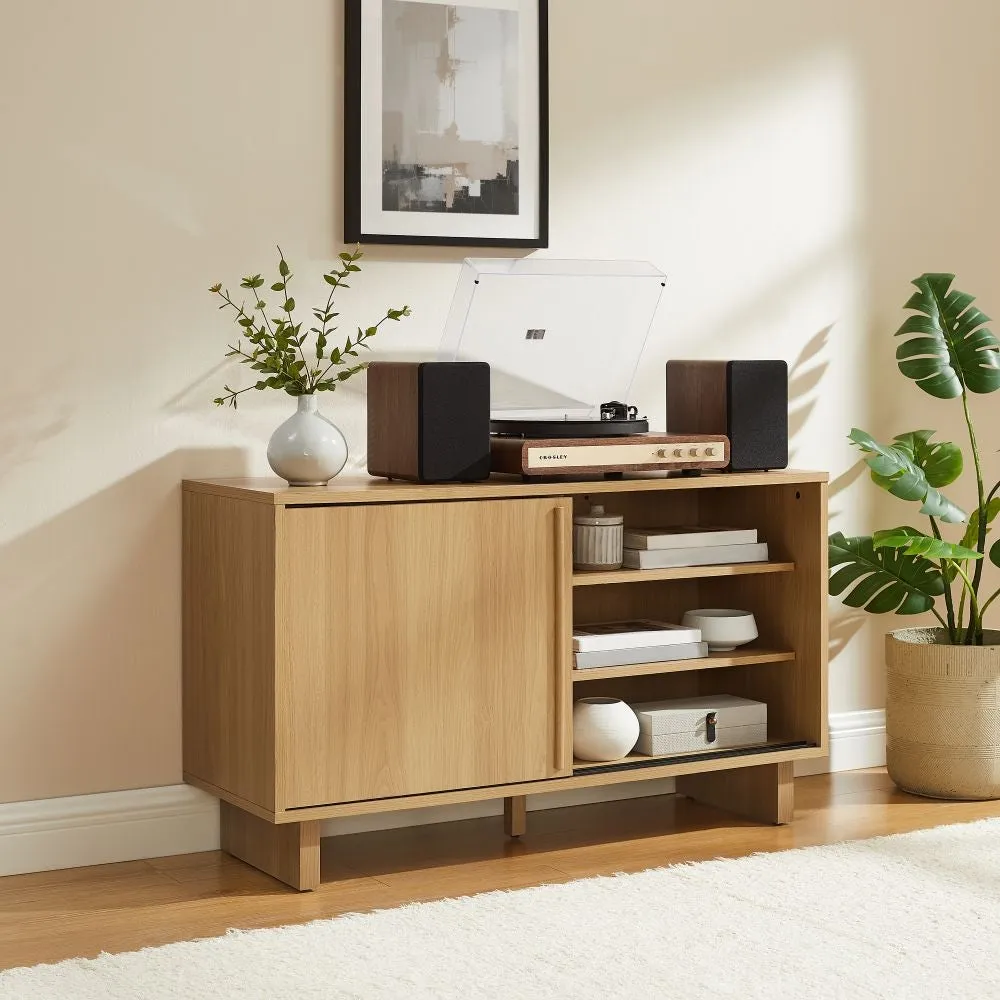 Crosley Gemma skivspelarmöbel White Oak med vinylförvaring