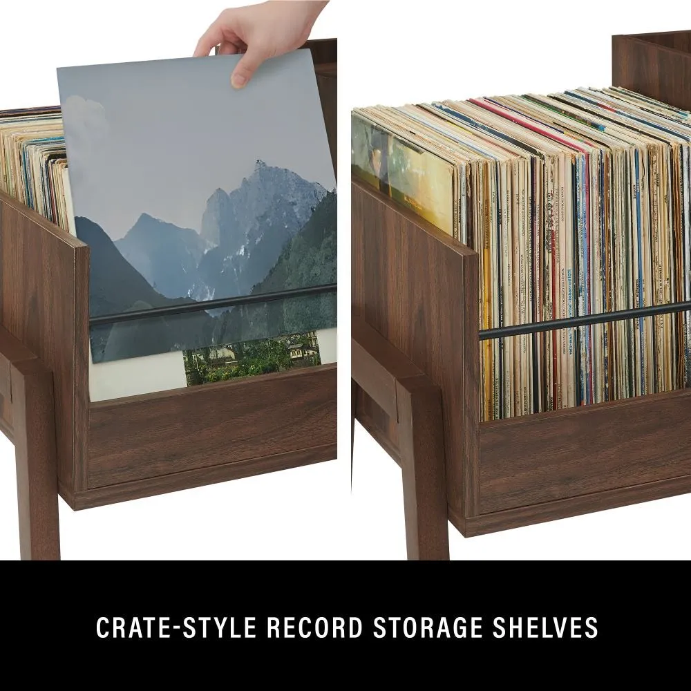 Crosley Luna skivspelarmöbel valnöt vinylförvaring