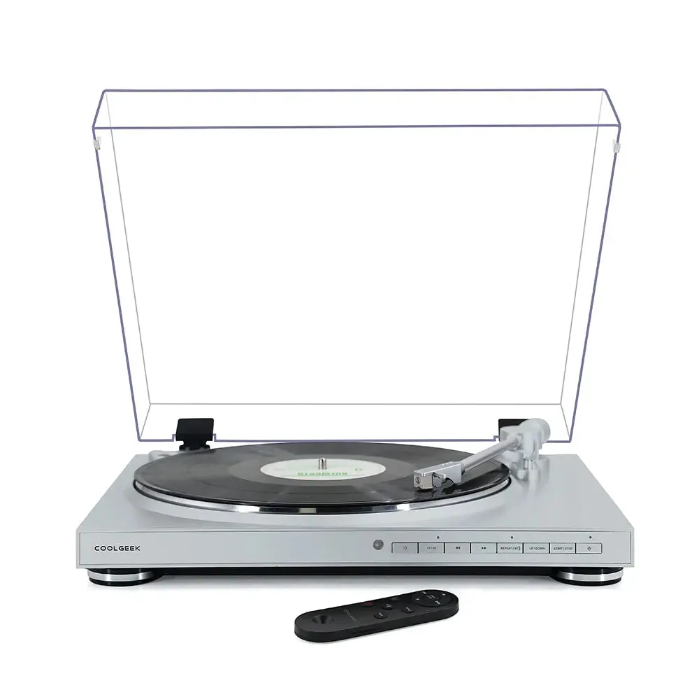 CoolGeek TS-01 automatisk skivspelare ljusgrå remdrift