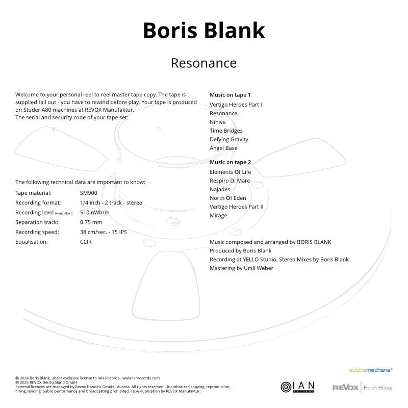 Revox Boris Blank Resonance masterband 1/4 tum