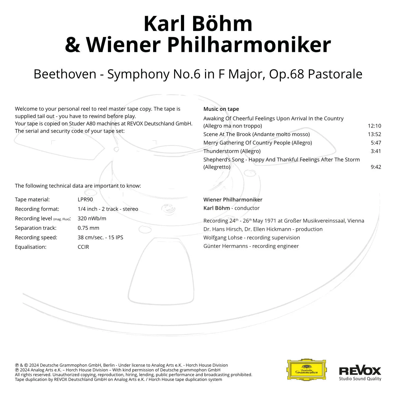 Revox Beethoven Symphony 6 Pastoral masterband Standard Master