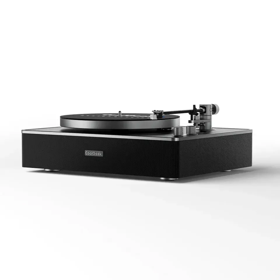 CoolGeek CS-01 skivspelare valnöt med högtalare