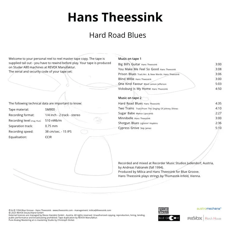 Hans Theessink Hard Road Blues masterband Standard Master