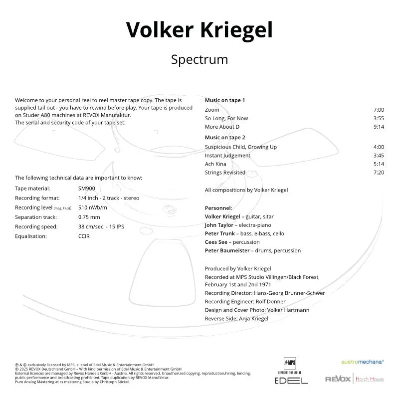Revox Volker Kriegel Spectrum masterband Standard CCIR