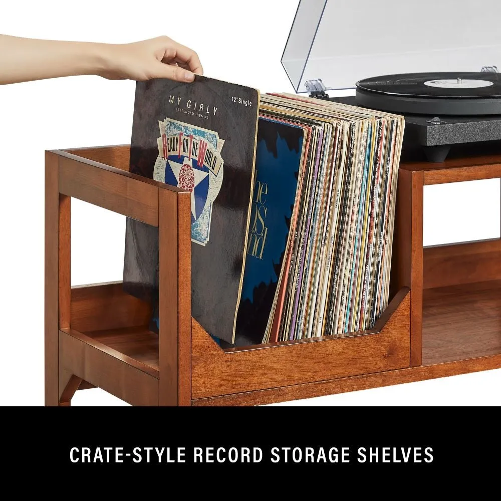 Crosley Asheville Low skivspelarbänk valnöt vinylförvaring