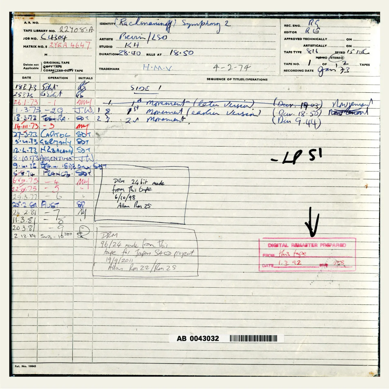 Revox Previn Rachmaninoff Symphony No 2 masterband Standard