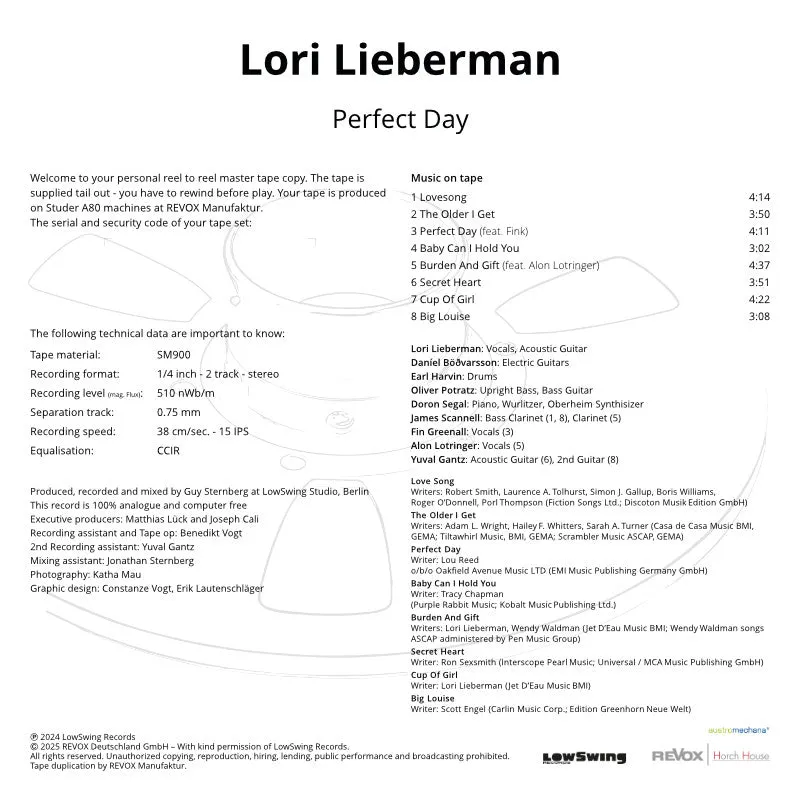 Revox Lori Lieberman Perfect Day masterband Standard Master CCIR