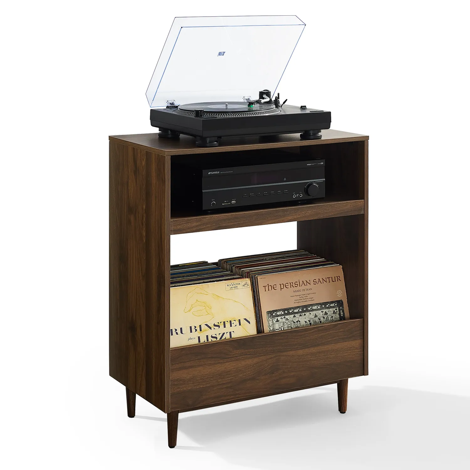 Crosley Liam skivspelarbänk valnöt svart bläddring