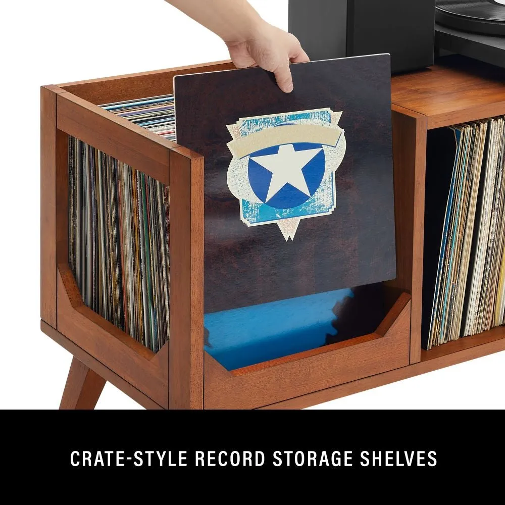 Crosley Asheville Low skivspelarbänk valnöt vinylförvaring