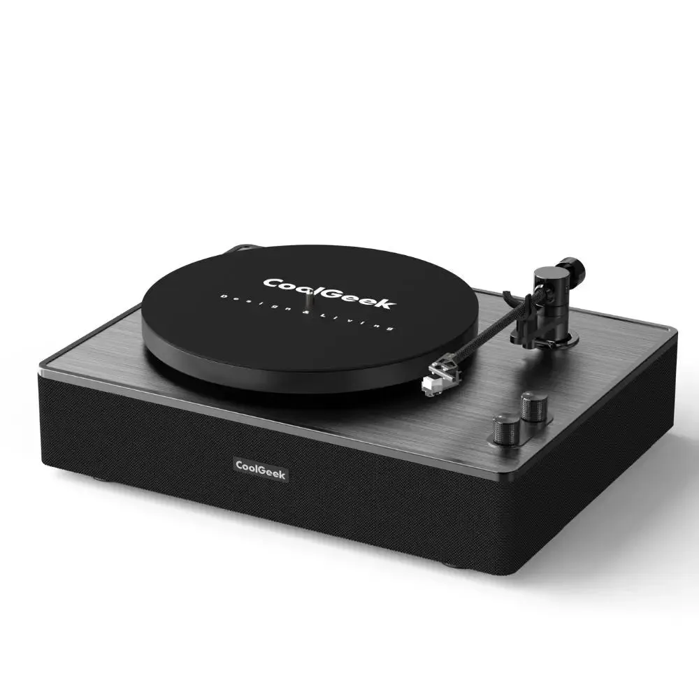 CoolGeek CS-01 skivspelare valnöt med högtalare