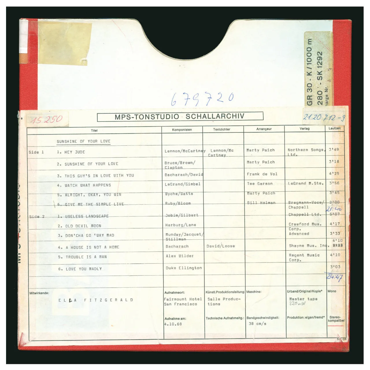 Revox Ella Fitzgerald Sunshine masterband Studio Master