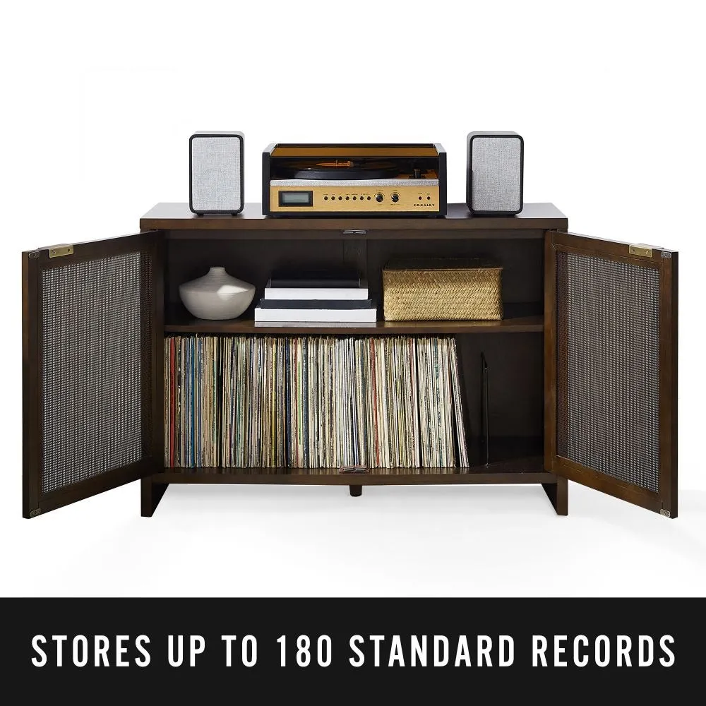 Crosley Kenji mediabänk Dark Brown med skivförvaring