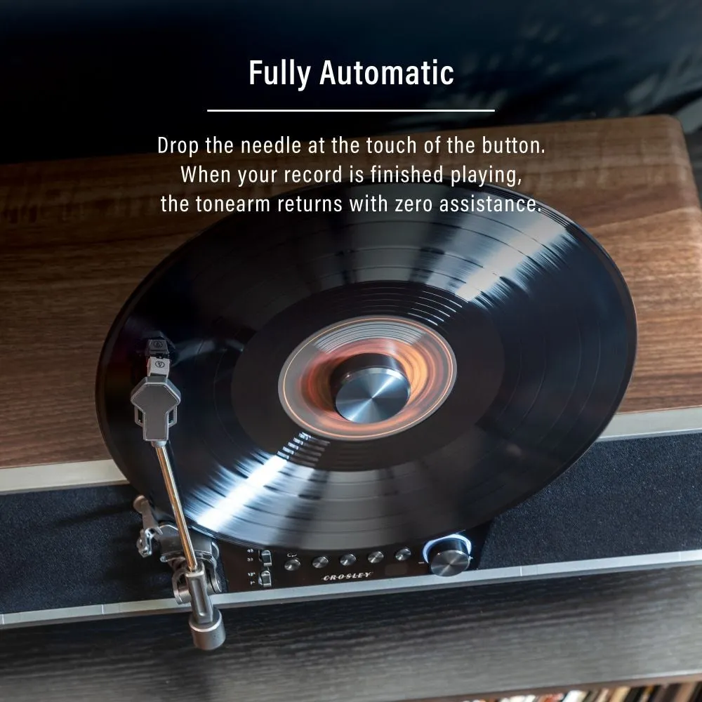 Crosley Beck vertikal skivspelare valnöt automatisk