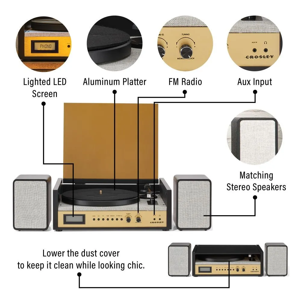 Crosley Coda CR7017B-BK skivspelare svart högtalare
