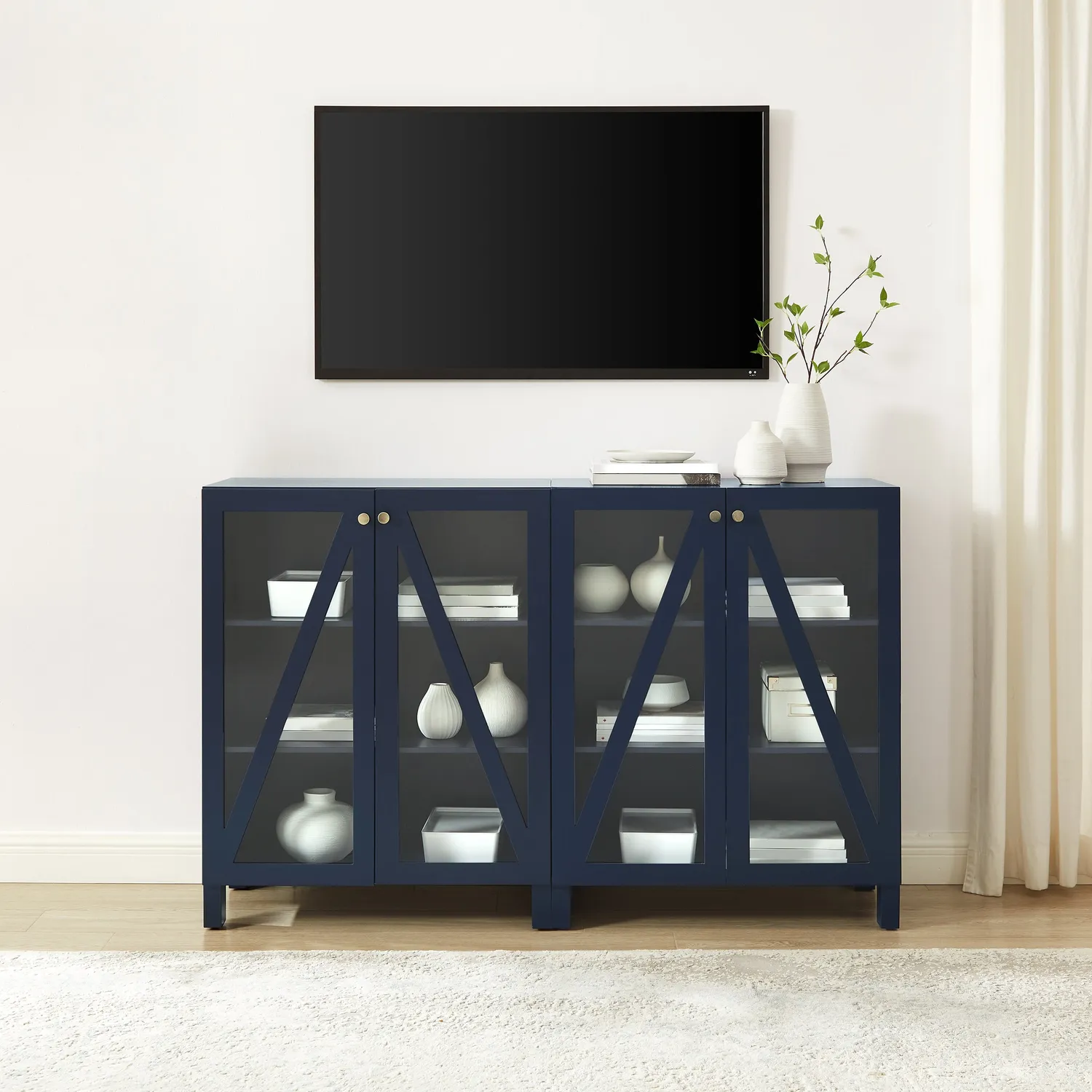 Crosley Cassai sideboard mediamöbel 2-del marinblå glas