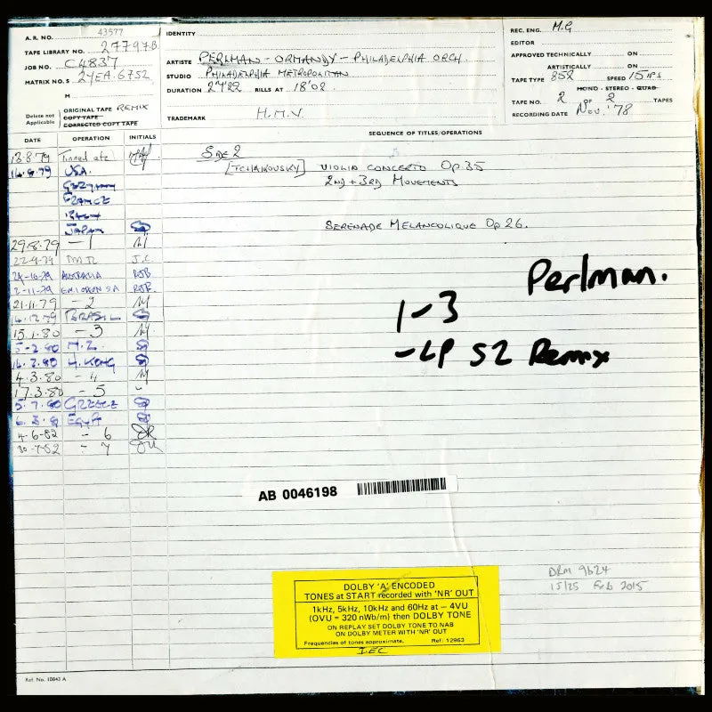 Revox Perlman Tchaikovsky Violin Concerto masterband Limited Edition