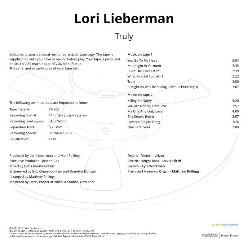 Revox Lori Lieberman Truly masterband Studio Master