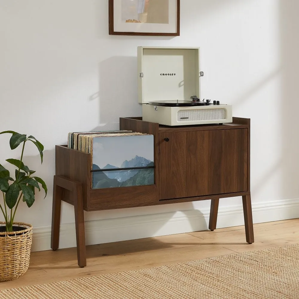 Crosley Luna skivspelarmöbel valnöt vinylförvaring