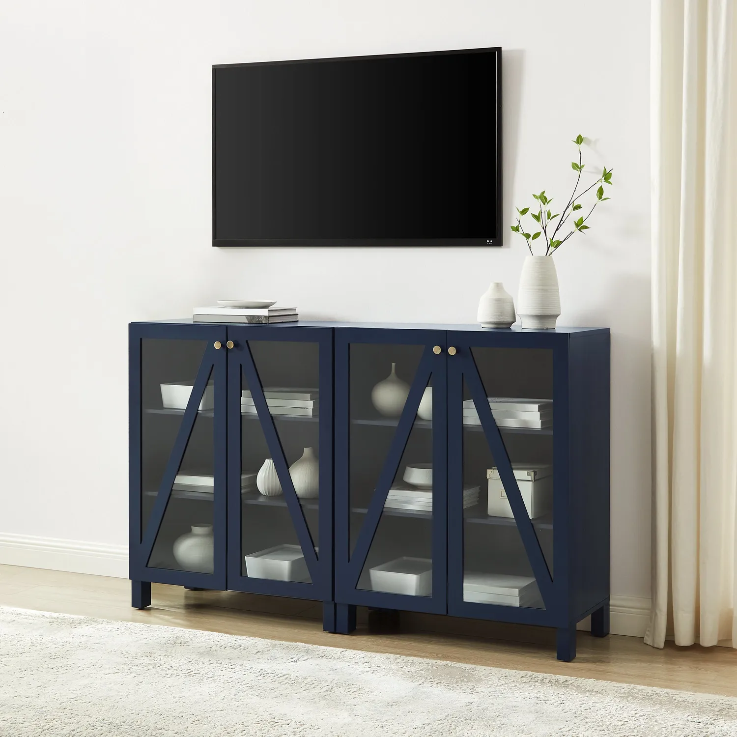 Crosley Cassai sideboard mediamöbel 2-del marinblå glas