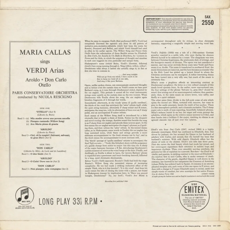 Revox Maria Callas Verdi Arias masterband studio master