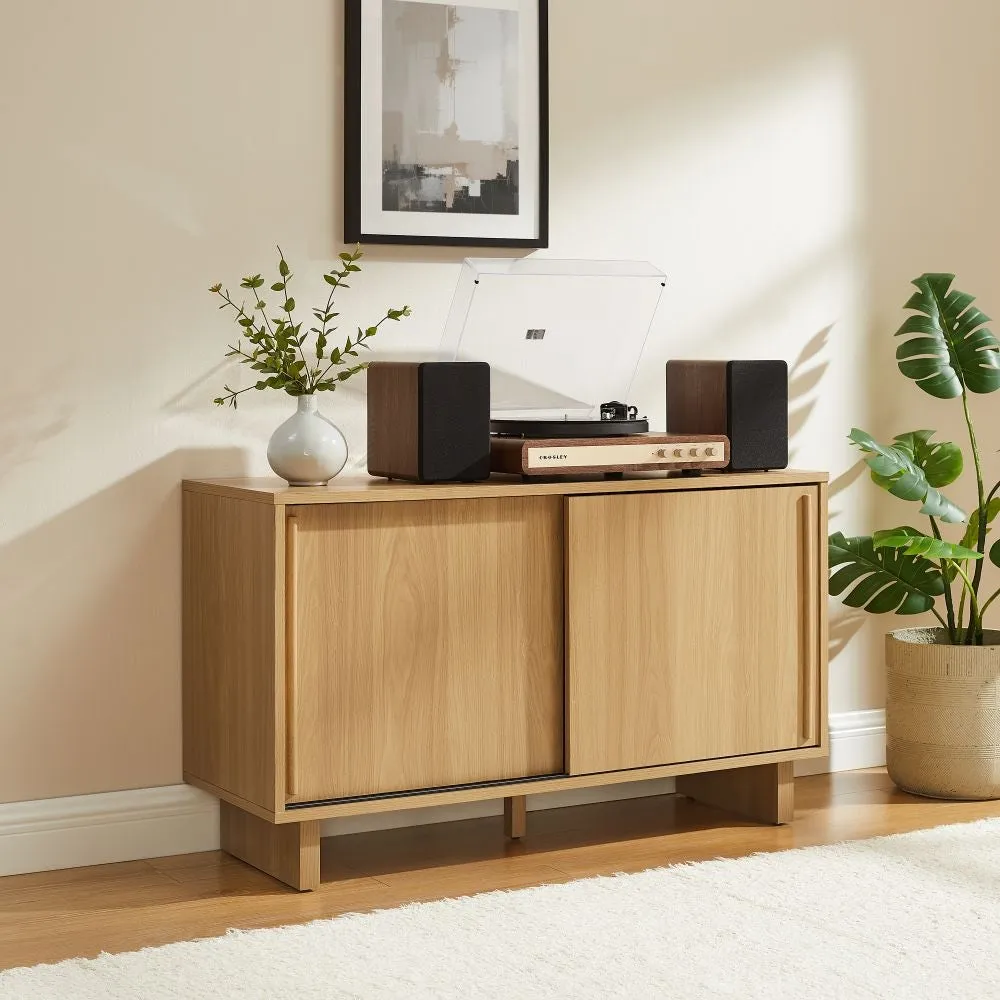 Crosley Gemma skivspelarmöbel White Oak med vinylförvaring